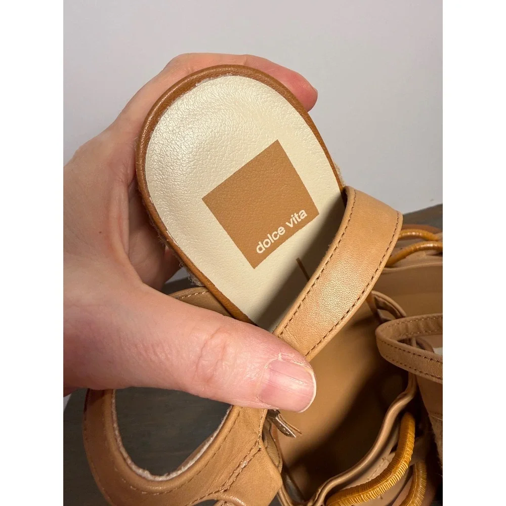 Dolce Vita Maze Espadrille Wedge Sandals Tan Luggage Leather Size 9‎ Boho